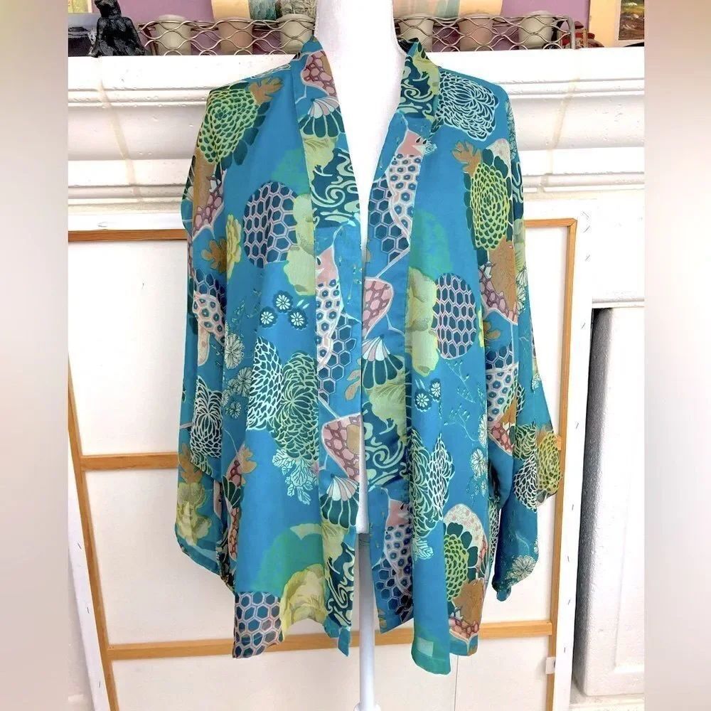 Original Anthony VTG Asian floral print and butterfly sleeved open kimono lined